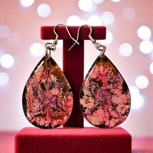 Floral Teardrop Earrings - Pink and Purple